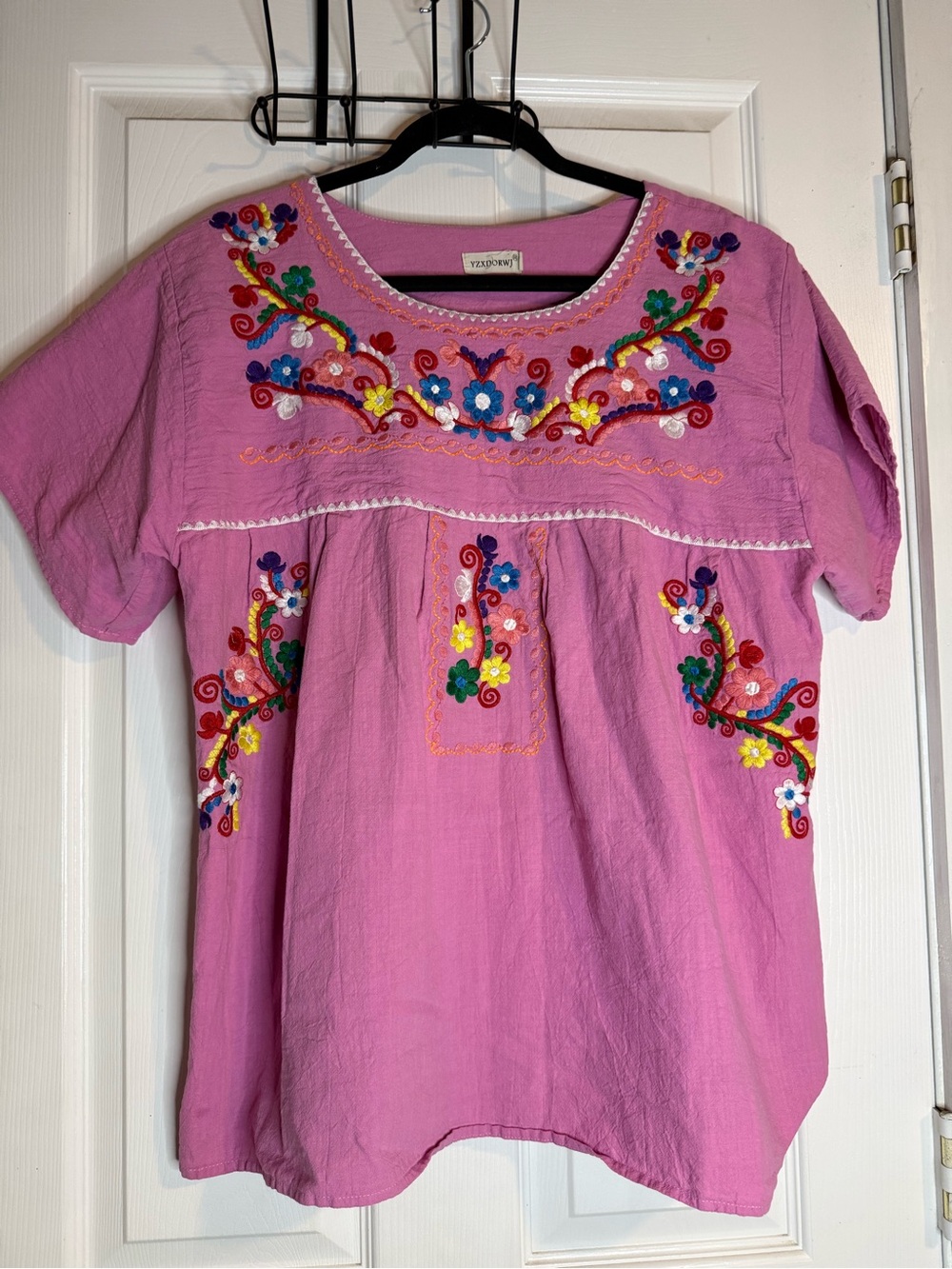 Embroidered BOHO Mexican Tunic Size XL-2x Festival Beach YZXDORWJ Cotton Pink